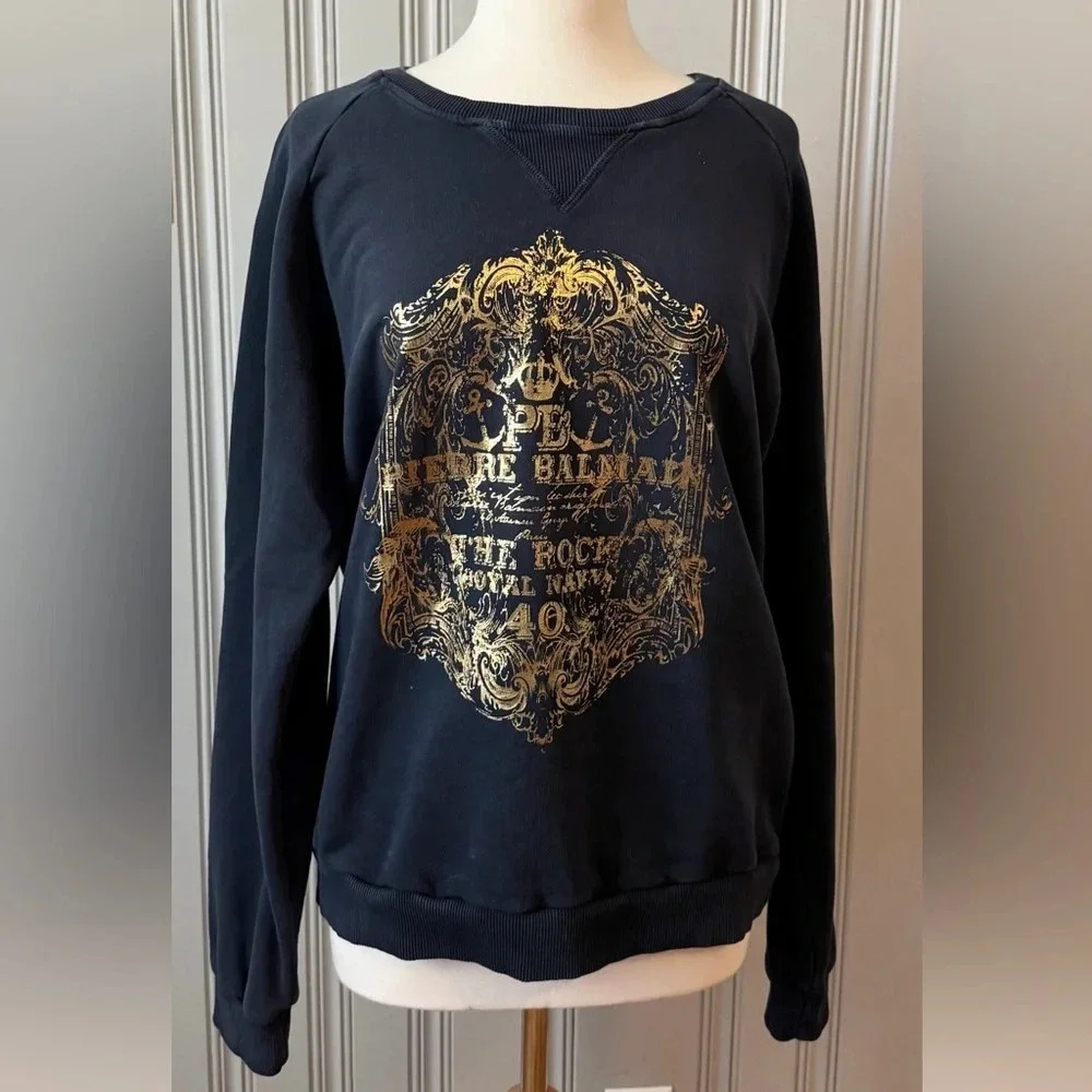Balmain Paris The Rock Baroque Metallic-Print Sweatshirt, Blue 50 Size Large Men